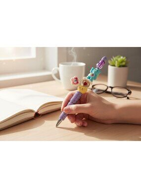 Care Bear-Themed Charm Pen With Rhinestone Grip Heart & Flower Accents Purple &